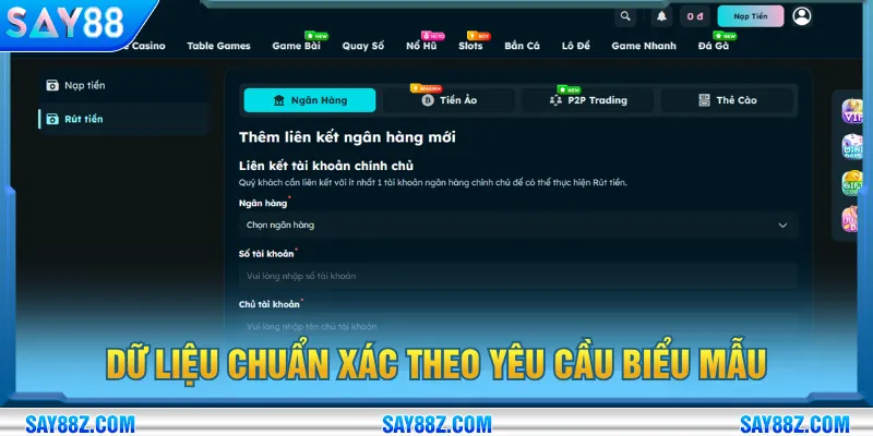 Cung cấp dữ liệu nạp tiền SAY88 chuẩn xác theo biểu mẫu
