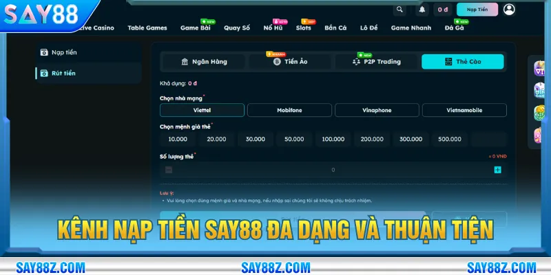 Nạp tiền SAY88 hỗ trợ kênh giao dịch linh hoạt và tiện lợi