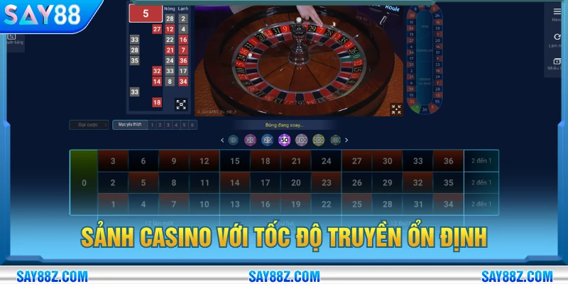 Sảnh casino SAY88 có tốc độ truyển phát ổn định mượt mà
